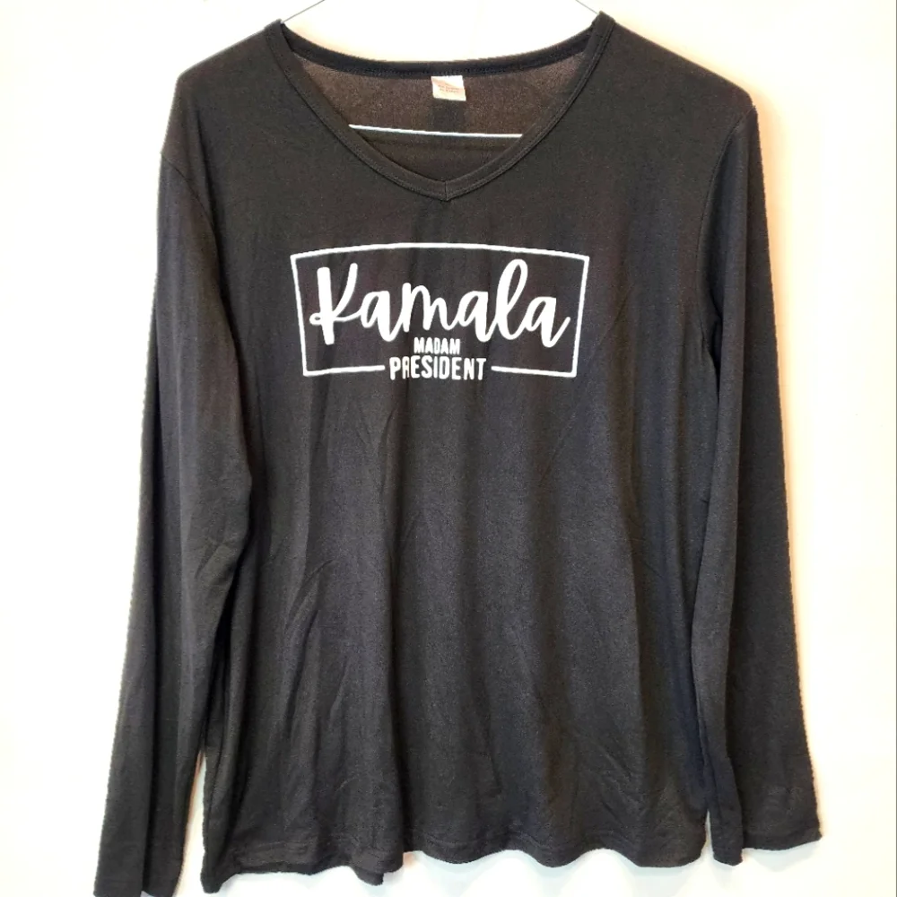 Kamala Harris Madam President Black Long Sleeve Slinky Stretch New T-Shirt XL - Picture 1 of 5